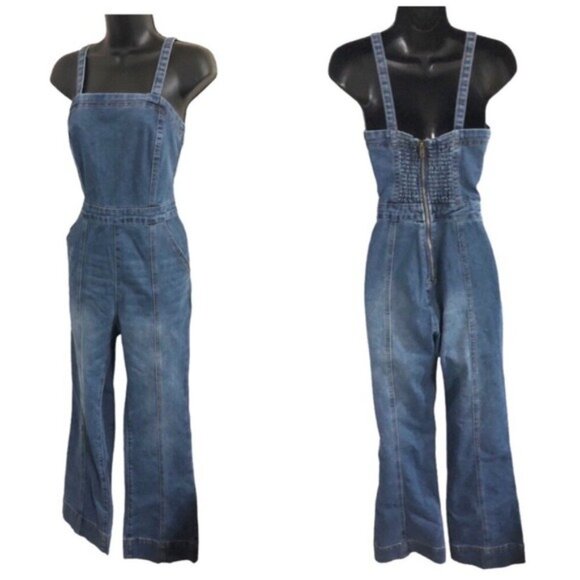 Sincerely Jules Smocked Denim Jumpsuit – Size Medium NWOT Women's Denim Overalls - Picture 1 of 10